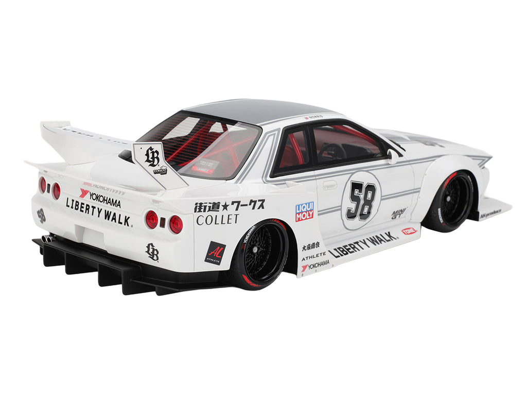 Nissan Skyline GT-R (R32) RHD (Right Hand Drive) #58 "LBWK - Kaido Works" White with Gray Stripes and Graphics "Tokyo Auto Salon (TAS) 2025" 1/18 Model Car by Top Speed