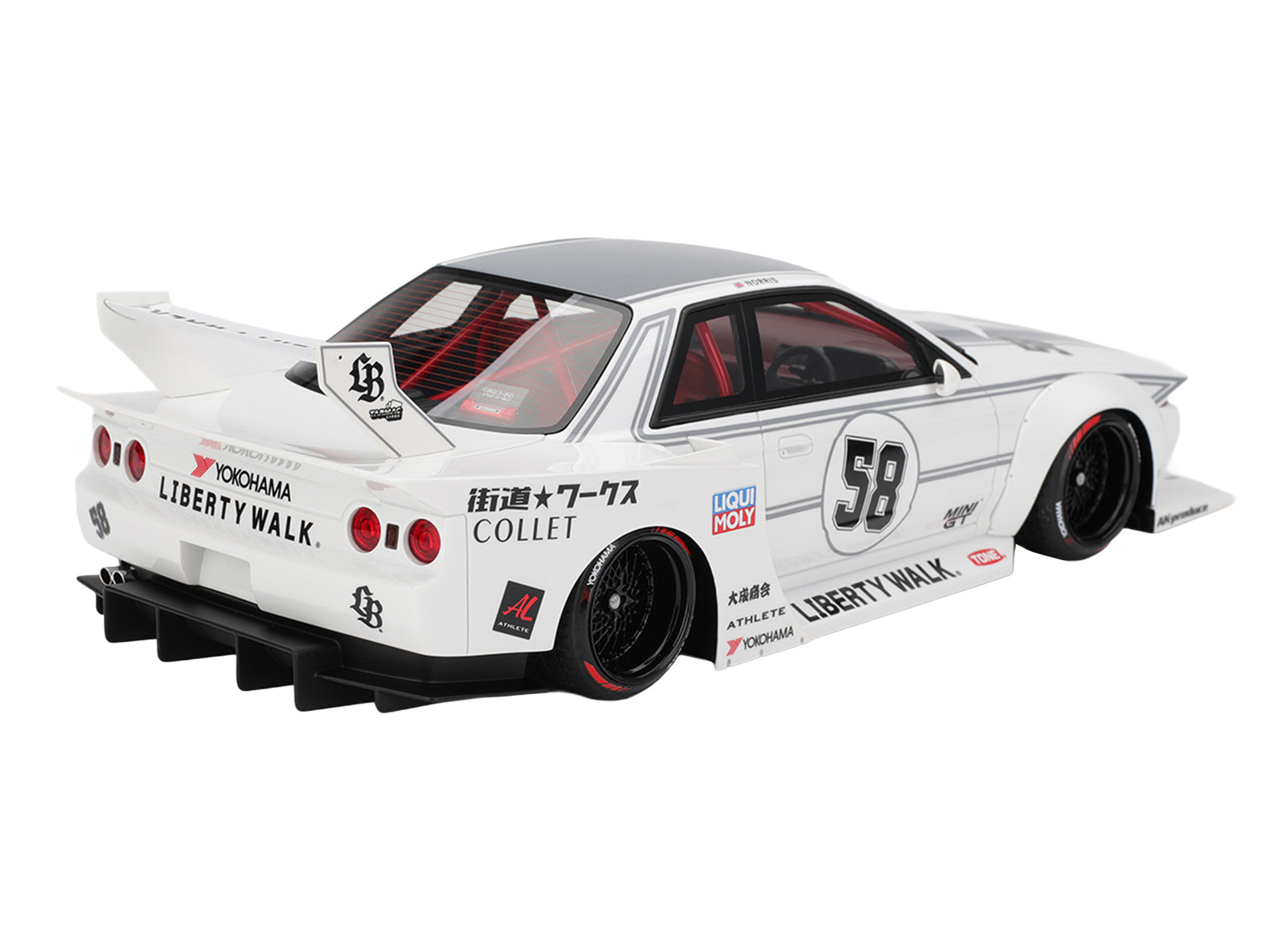 Nissan Skyline GT-R (R32) RHD (Right Hand Drive) #58 "LBWK - Kaido Works" White with Gray Stripes and Graphics "Tokyo Auto Salon (TAS) 2025" 1/18 Model Car by Top Speed