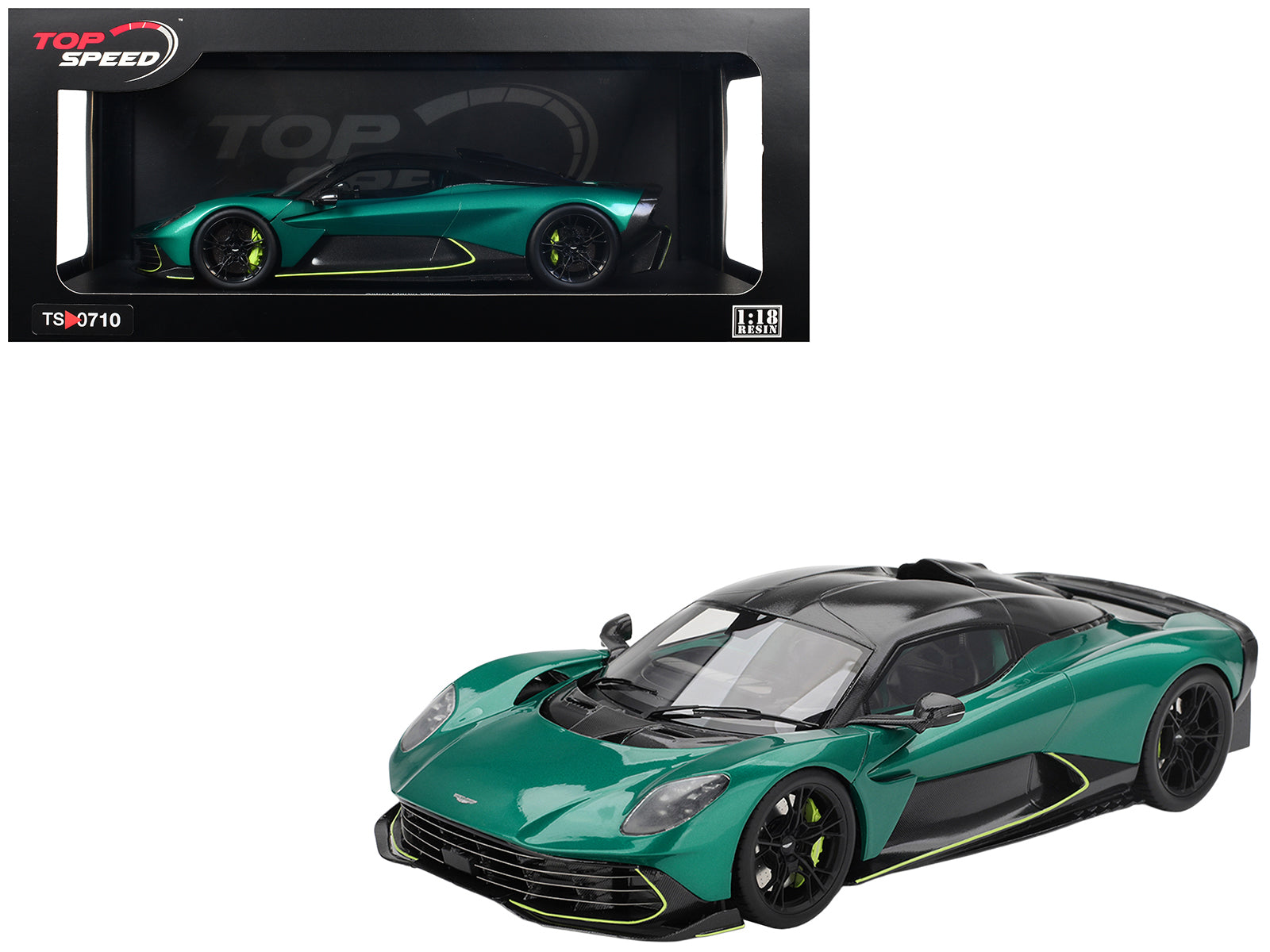 Aston Martin Valhalla Podium Green Metallic with Carbon Top 1/18 Model Car by Top Speed