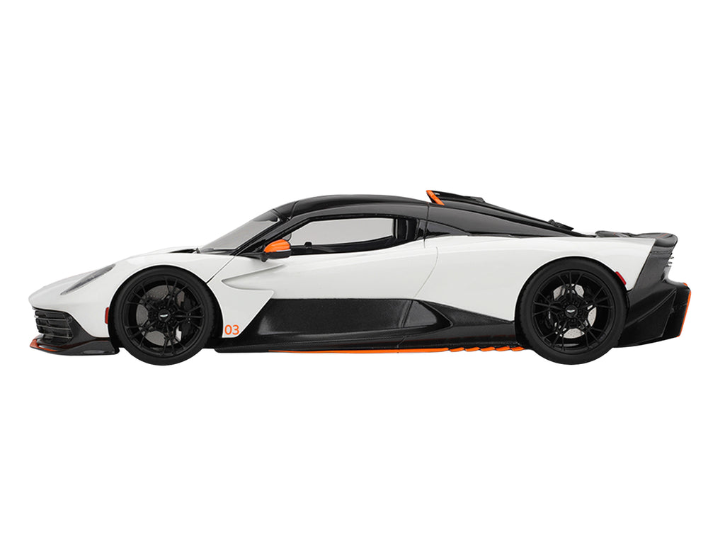 Aston Martin Valhalla Lunar White with Black Top and Orange Accents 1/18 Model Car by Top Speed