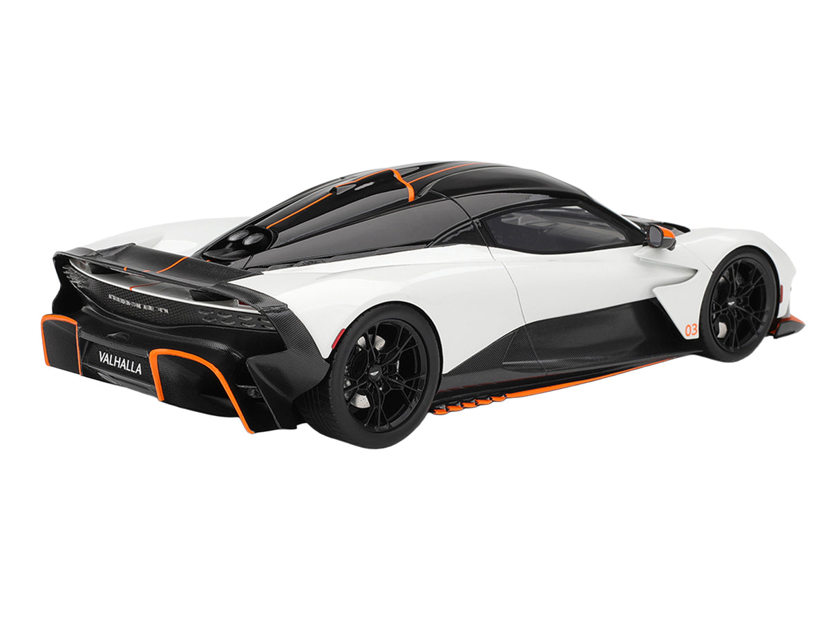 Aston Martin Valhalla Lunar White with Black Top and Orange Accents 1/18 Model Car by Top Speed