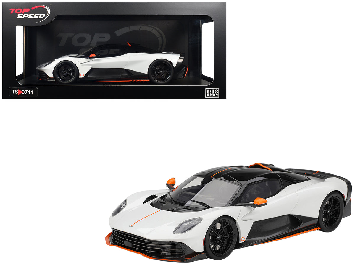Aston Martin Valhalla Lunar White with Black Top and Orange Accents 1/18 Model Car by Top Speed