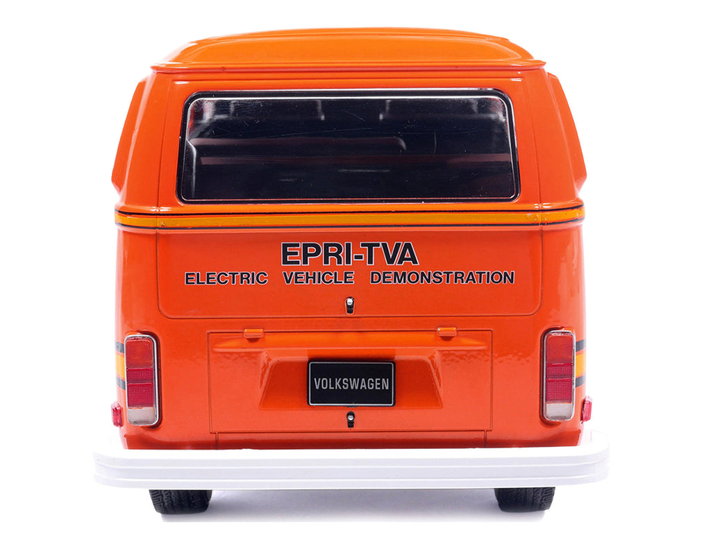 1978 Volkswagen Type 2 Bus Elektrotransporter Orange with Yellow Stripes 1/18 Diecast Model by IXO Models - image 5