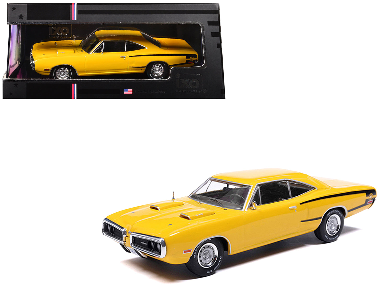 1970 Dodge Coronet Super Bee Yellow with Black Stripes 1/43 Diecast Model by IXO Models