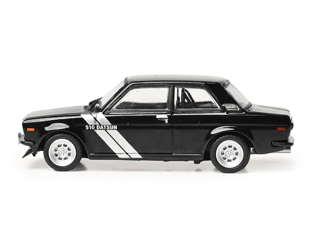 1971 Datsun 510 Black with Silver Stripes 1/64 Diecast Model Car by IXO Models - image 2