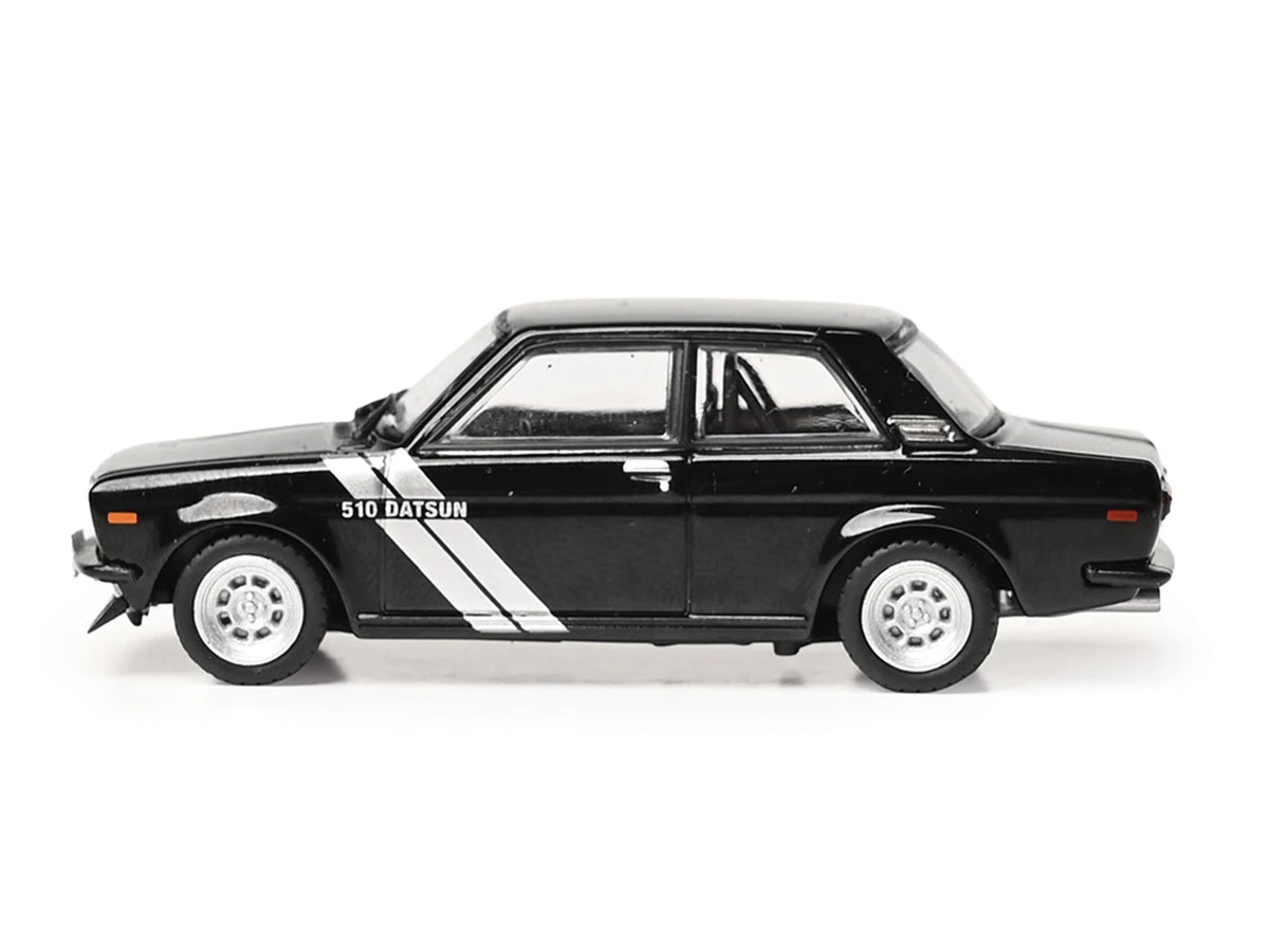 1971 Datsun 510 Black with Silver Stripes 1/64 Diecast Model Car by IXO Models - image 2
