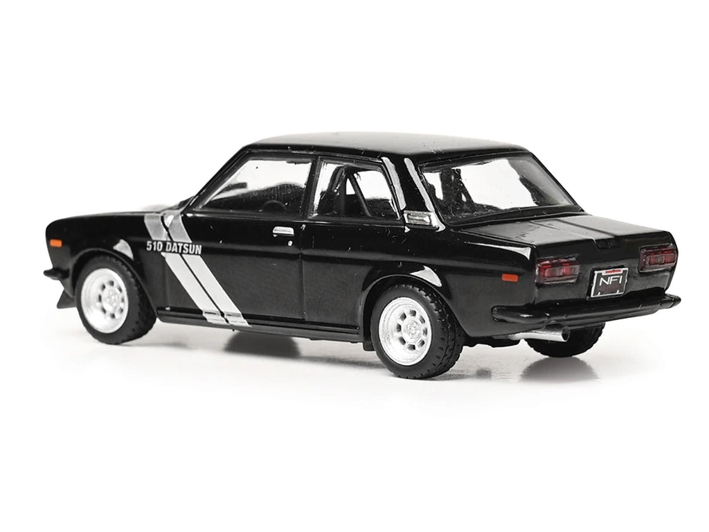1971 Datsun 510 Black with Silver Stripes 1/64 Diecast Model Car by IXO Models - image 3