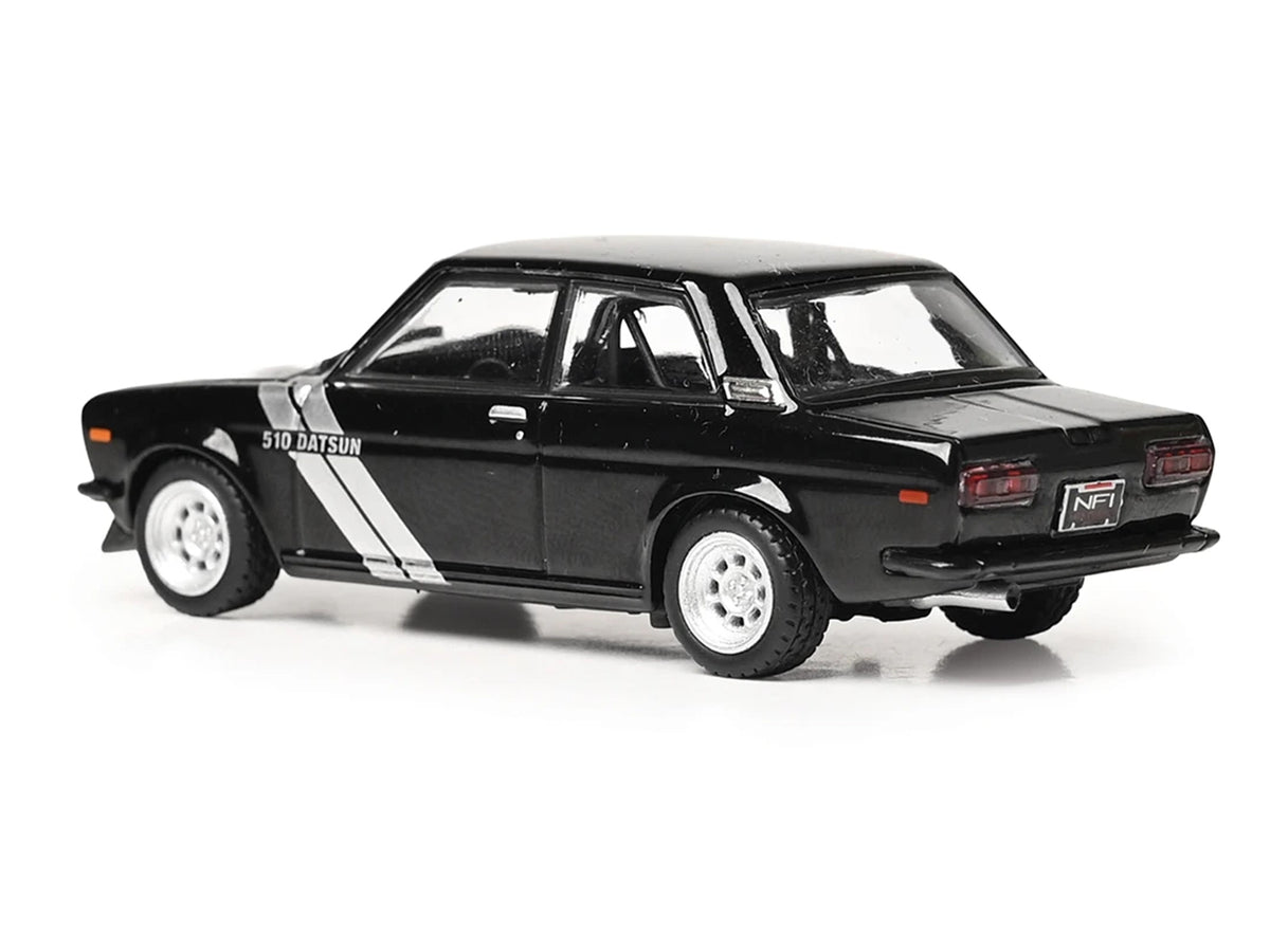 1971 Datsun 510 Black with Silver Stripes 1/64 Diecast Model Car by IXO Models - image 3