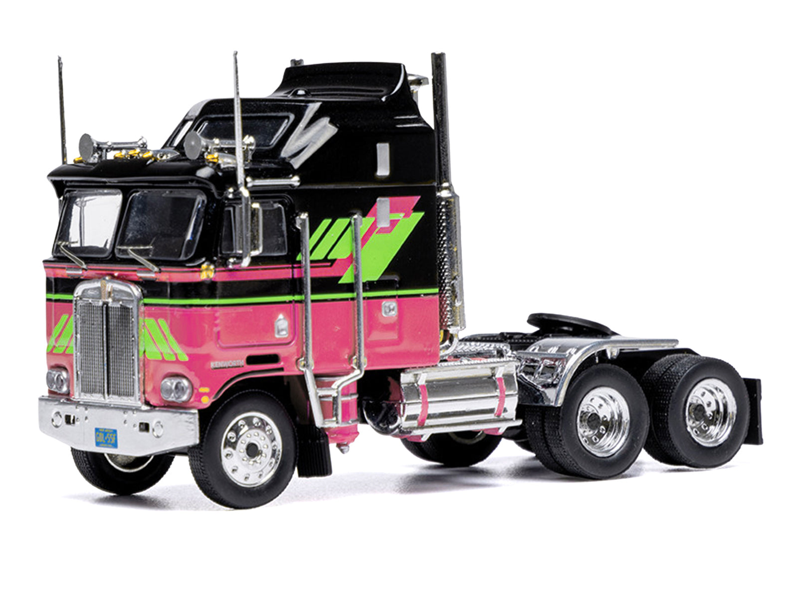 1976 Kenworth K100 Aerodyne Truck Tractor Black and Pink with Graphics 1/64 Diecast Model by IXO Models - image 3