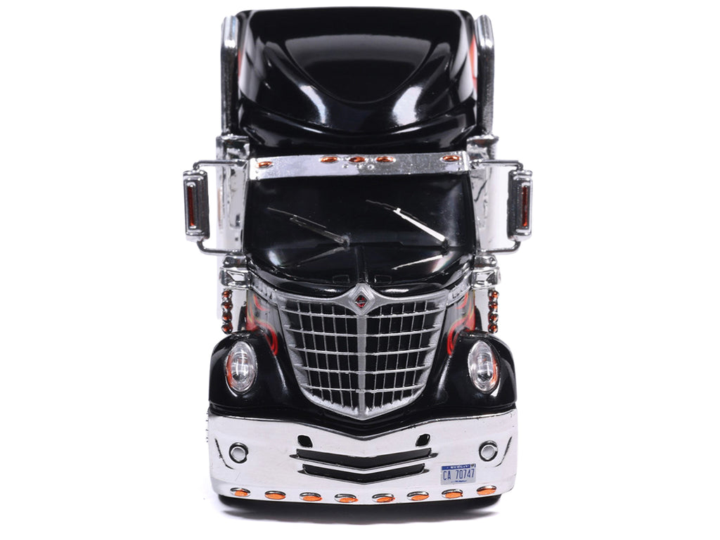 2010 International Lonestar Truck Tractor Black with Flame Graphics 1/64 Diecast Model by IXO Models - image 4