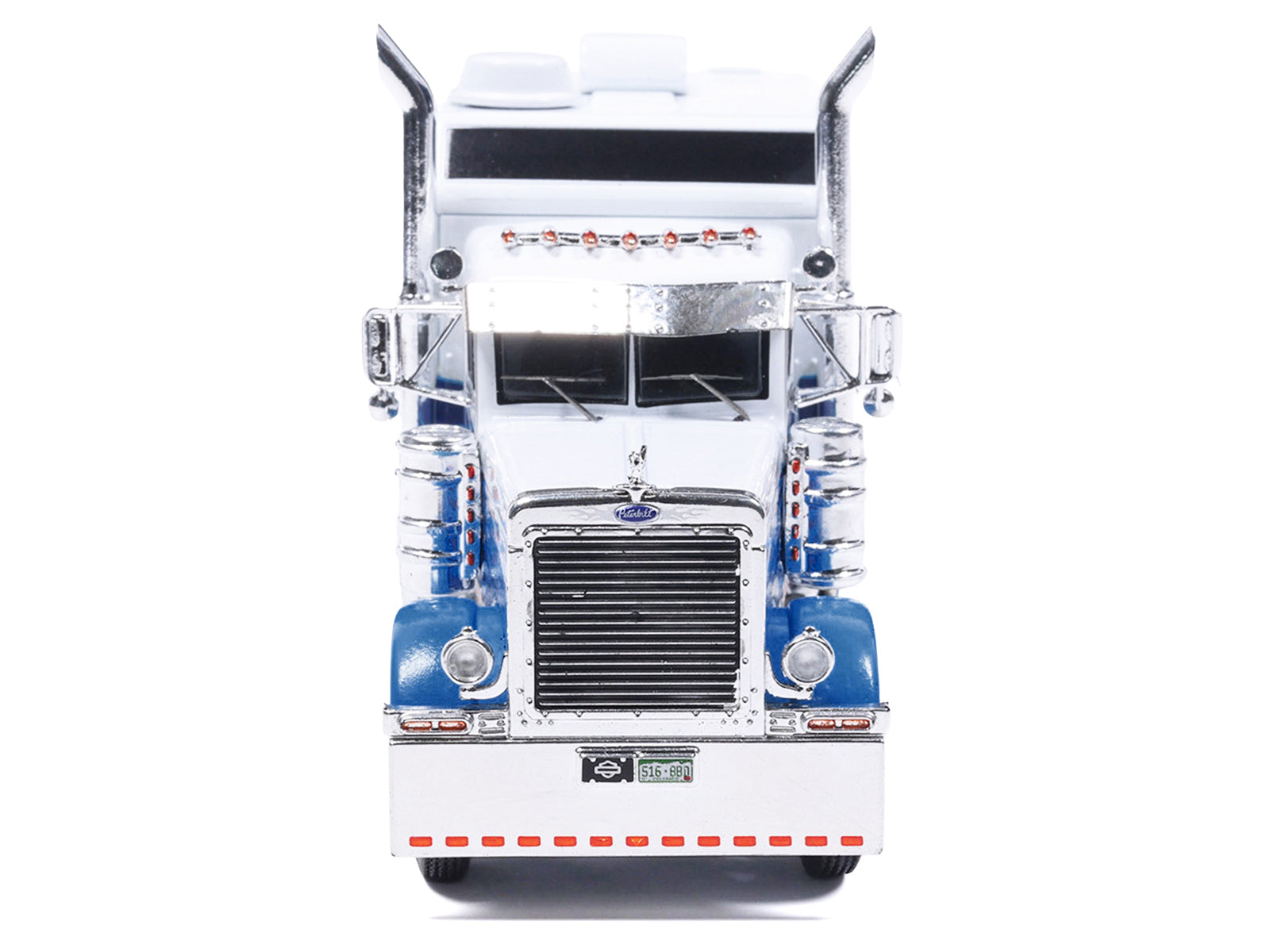 2002 Peterbilt 379 Truck Tractor White and Blue with Graphics 1/64 Diecast Model by IXO Models
