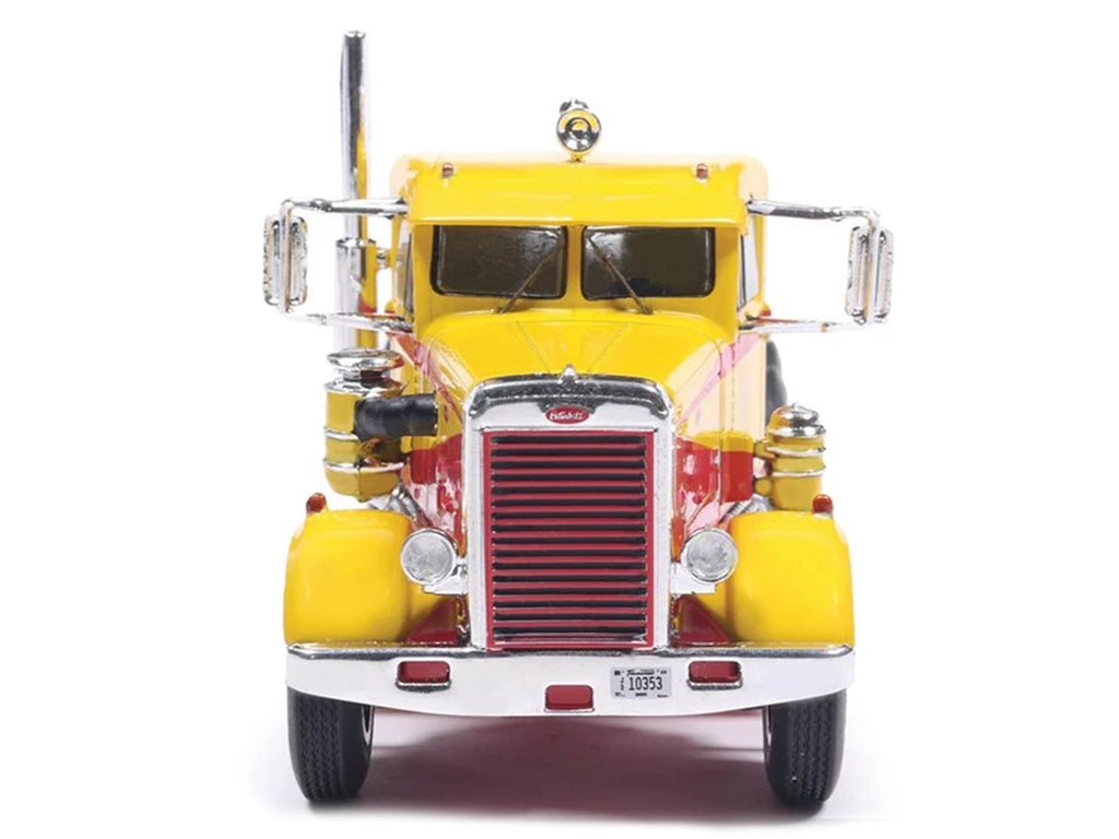 1963 Peterbilt 381 Truck Tractor Yellow with Red Graphics 1/64 Diecast Model Car by IXO Models
