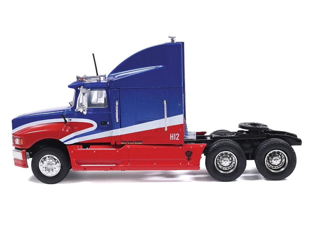 1990 Ford Aeromax Truck Tractor Blue Metallic and Red with White Stripes 1/64 Diecast Model Car by IXO Models