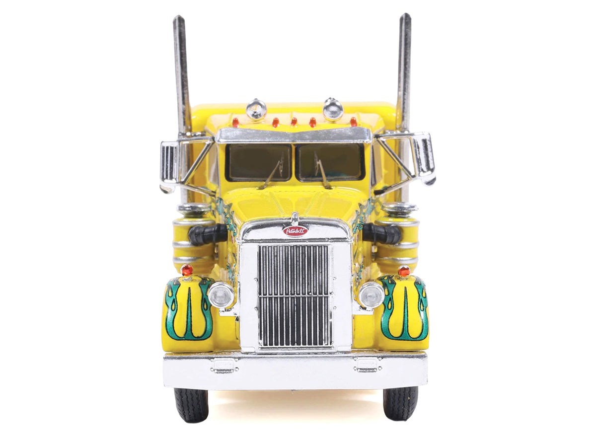 1952 Peterbilt 350 Truck Tractor "Maggini & Son Trucking" Yellow with Green Flames 1/64 Diecast Model Car by IXO Models - image 4