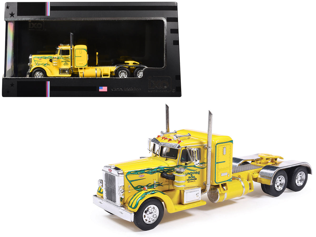 1952 Peterbilt 350 Truck Tractor "Maggini & Son Trucking" Yellow with Green Flames 1/64 Diecast Model Car by IXO Models