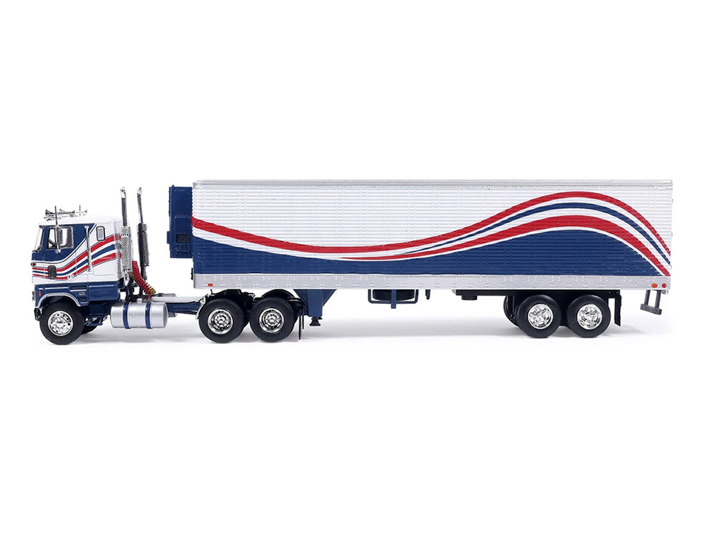 1976 Ford CL 9000 Truck with Refrigerated Trailer Blue and White with Stripes 1/64 Diecast Model Car by IXO Models - image 2