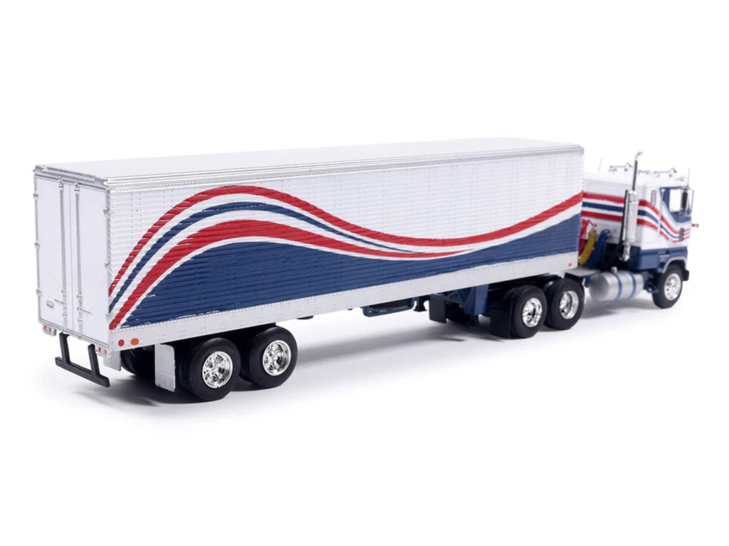 1976 Ford CL 9000 Truck with Refrigerated Trailer Blue and White with Stripes 1/64 Diecast Model Car by IXO Models - image 3