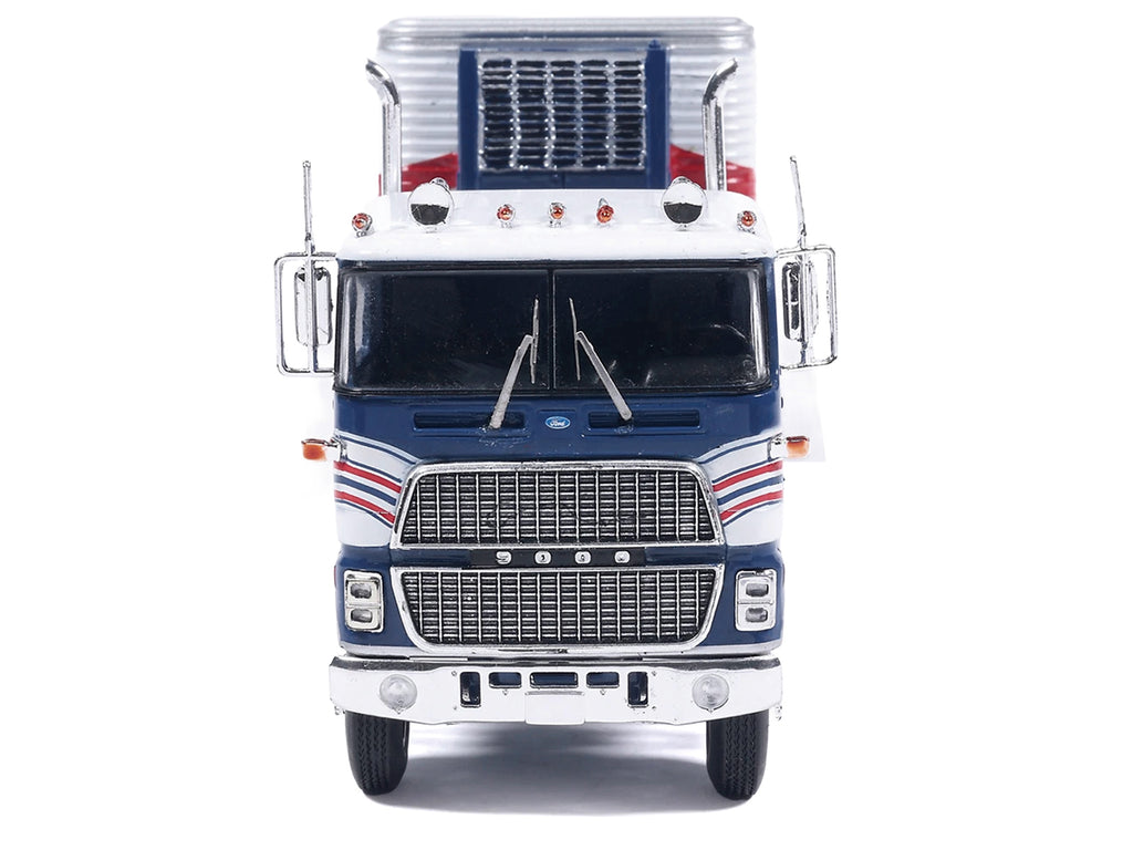 1976 Ford CL 9000 Truck with Refrigerated Trailer Blue and White with Stripes 1/64 Diecast Model Car by IXO Models - image 4