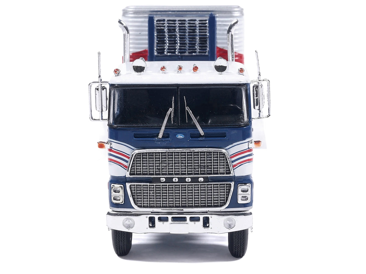 1976 Ford CL 9000 Truck with Refrigerated Trailer Blue and White with Stripes 1/64 Diecast Model Car by IXO Models - image 4