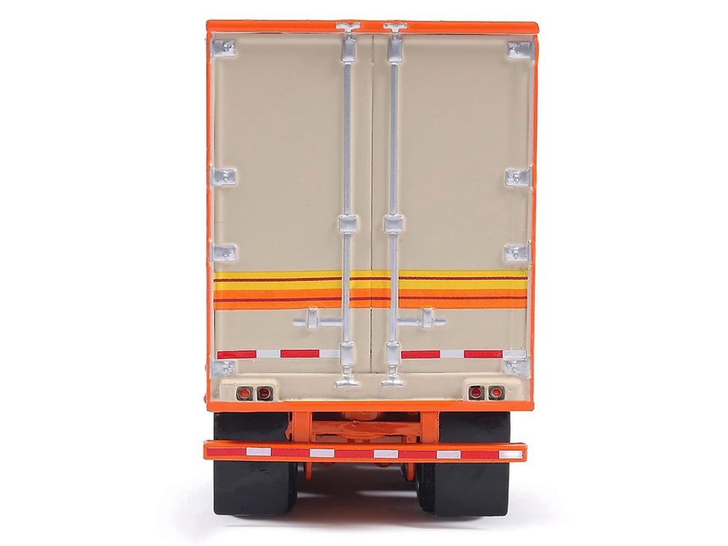 1973 Peterbilt 359 Truck Tractor with Sleeper Cab Cream with Orange and Yellow Stripes and Refrigerate Modern Trailer 1/64 Diecast Model Car by IXO Models