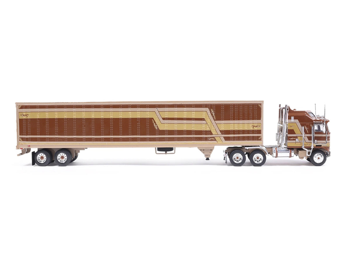 1976 Kenworth K100 Aerodyne Truck with Modern Trailer Brown with Tan and Gold Stripes 1/64 Diecast Model Car by IXO Models - image 2