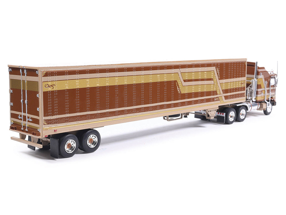 1976 Kenworth K100 Aerodyne Truck with Modern Trailer Brown with Tan and Gold Stripes 1/64 Diecast Model Car by IXO Models - image 3