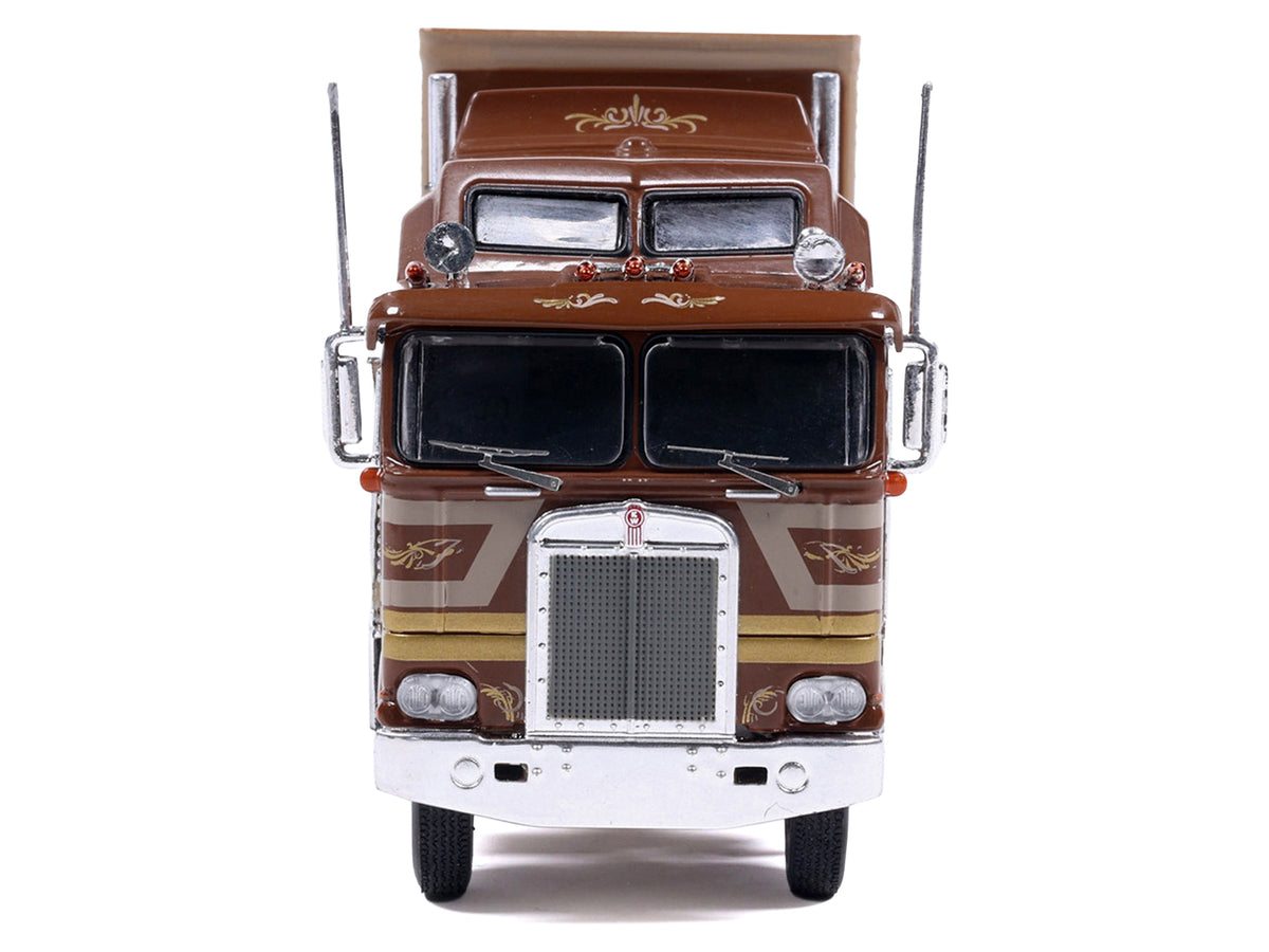 1976 Kenworth K100 Aerodyne Truck with Modern Trailer Brown with Tan and Gold Stripes 1/64 Diecast Model Car by IXO Models - image 4
