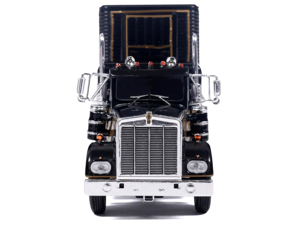 Kenworth W900 Truck with Refrigerated Trailer Black with Tan Stripes and Trailer Graphics 1/64 Diecast Model Car by IXO Models - image 4