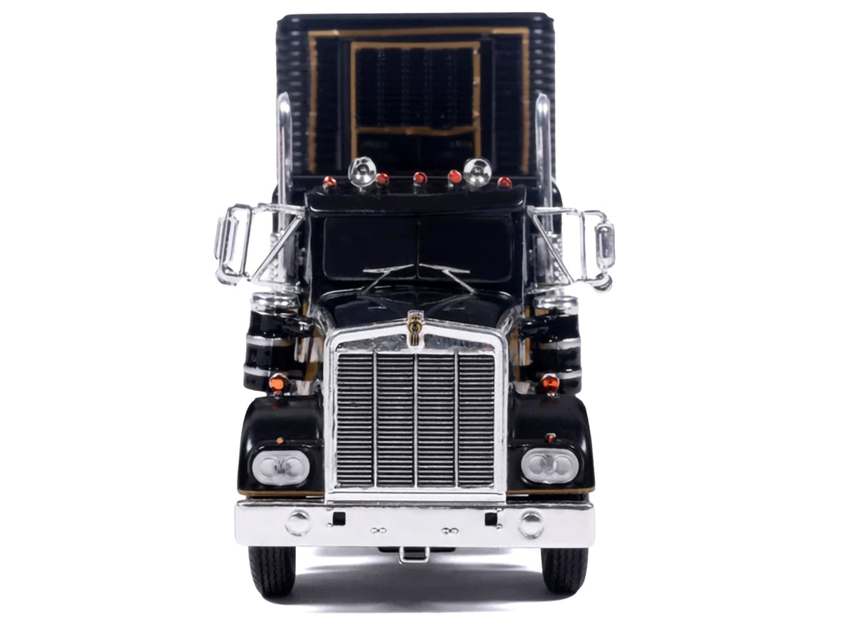 Kenworth W900 Truck with Refrigerated Trailer Black with Tan Stripes and Trailer Graphics 1/64 Diecast Model Car by IXO Models - image 4