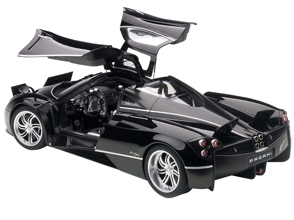 Pagani Huayra Gloss Black with Silver Stripes and Silver Wheels 1/12 Model Car by Autoart - image 2