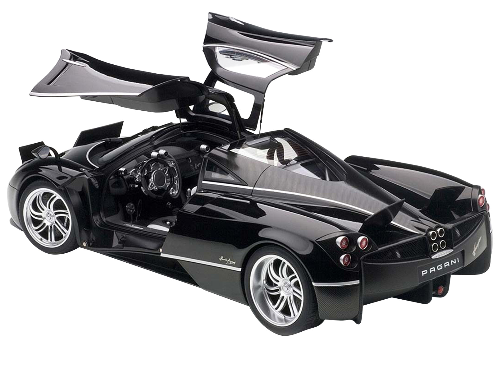 Pagani Huayra Gloss Black with Silver Stripes and Silver Wheels 1/12 Model Car by Autoart - image 2