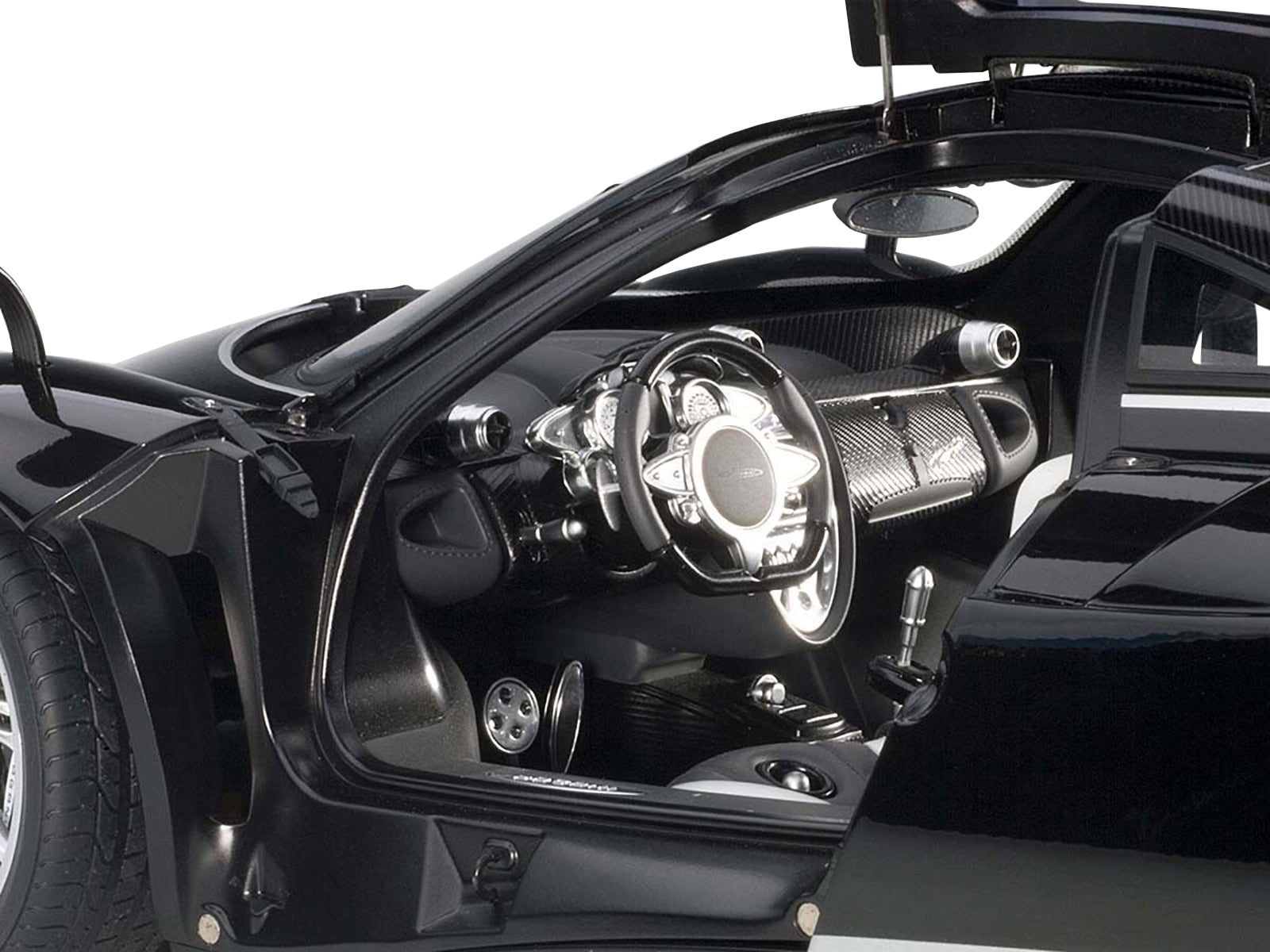 Pagani Huayra Gloss Black with Silver Stripes and Silver Wheels 1/12 Model Car by Autoart - image 3
