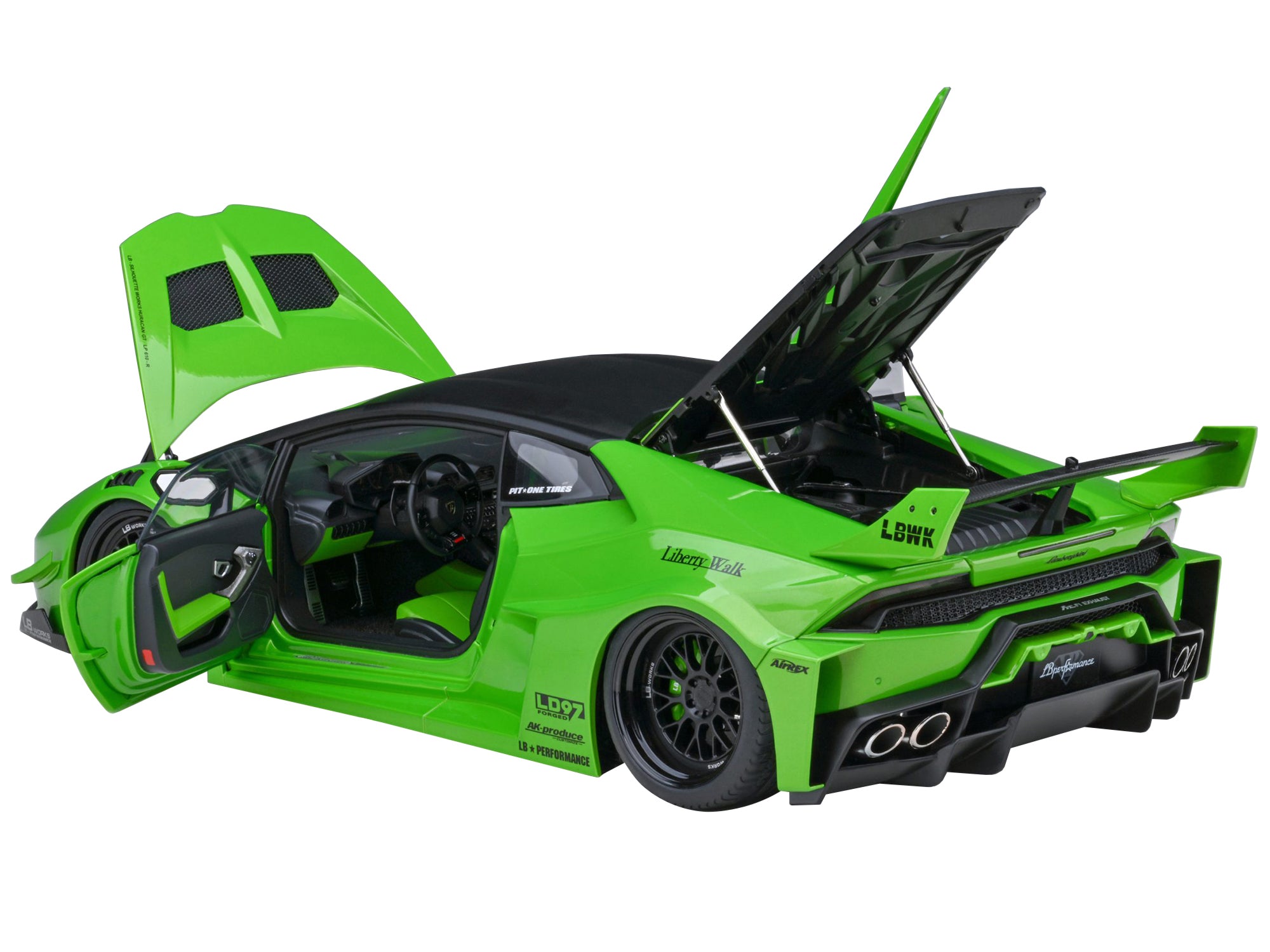 Lamborghini Huracan GT "LB-Silhouette Works" Pearl Green Metallic with Black Top 1/18 Model Car by Autoart - image 2