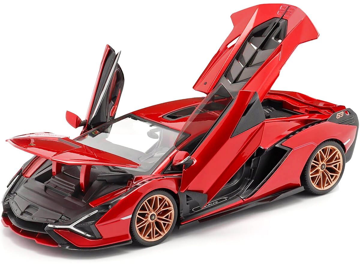 Lamborghini Sian FKP 37 Red with Copper Wheels 1/18 Diecast Model Car by Bburago - image 2