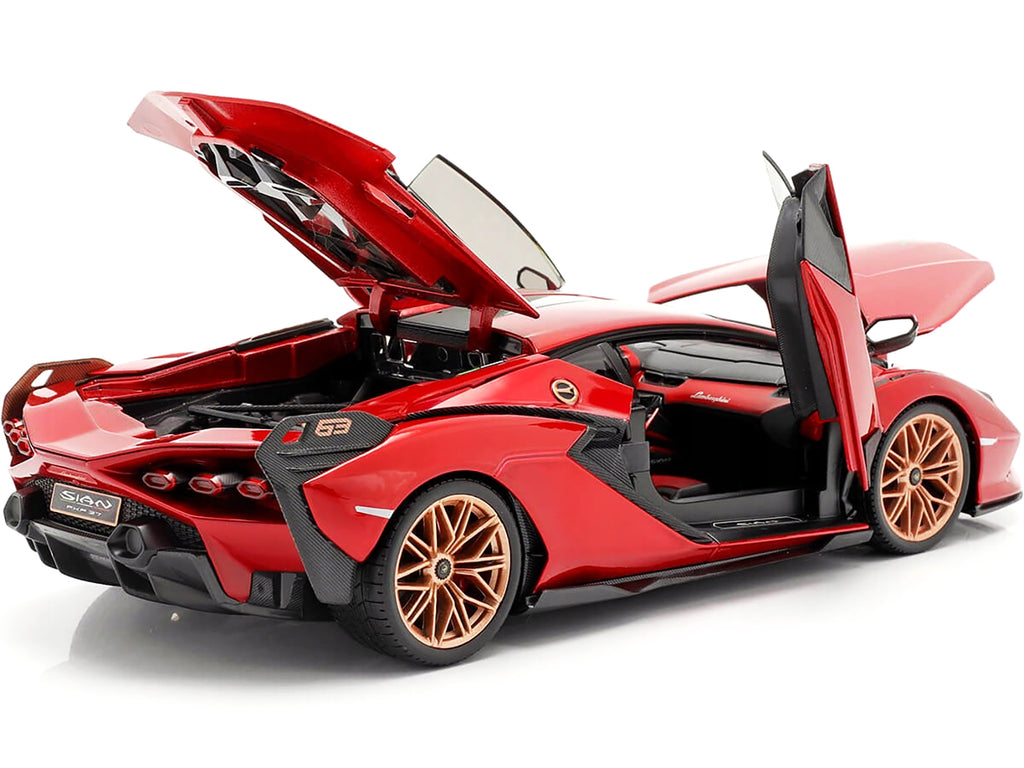 Lamborghini Sian FKP 37 Red with Copper Wheels 1/18 Diecast Model Car by Bburago - image 3
