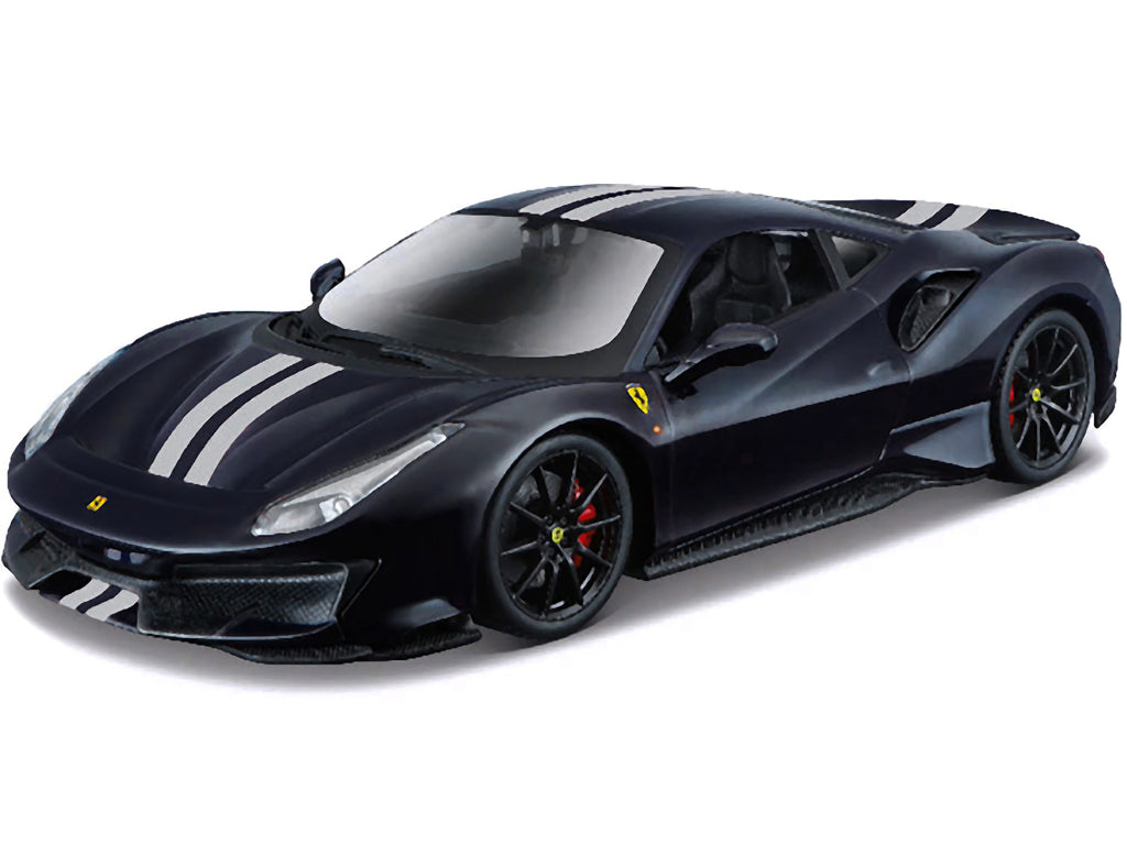 Ferrari 488 Pista Dark Blue Metallic with Silver Stripes 1/24 Diecast Model Car by Bburago - image 2
