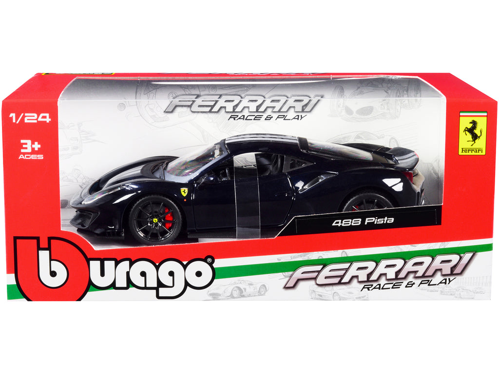 Ferrari 488 Pista Dark Blue Metallic with Silver Stripes 1/24 Diecast Model Car by Bburago - image 3