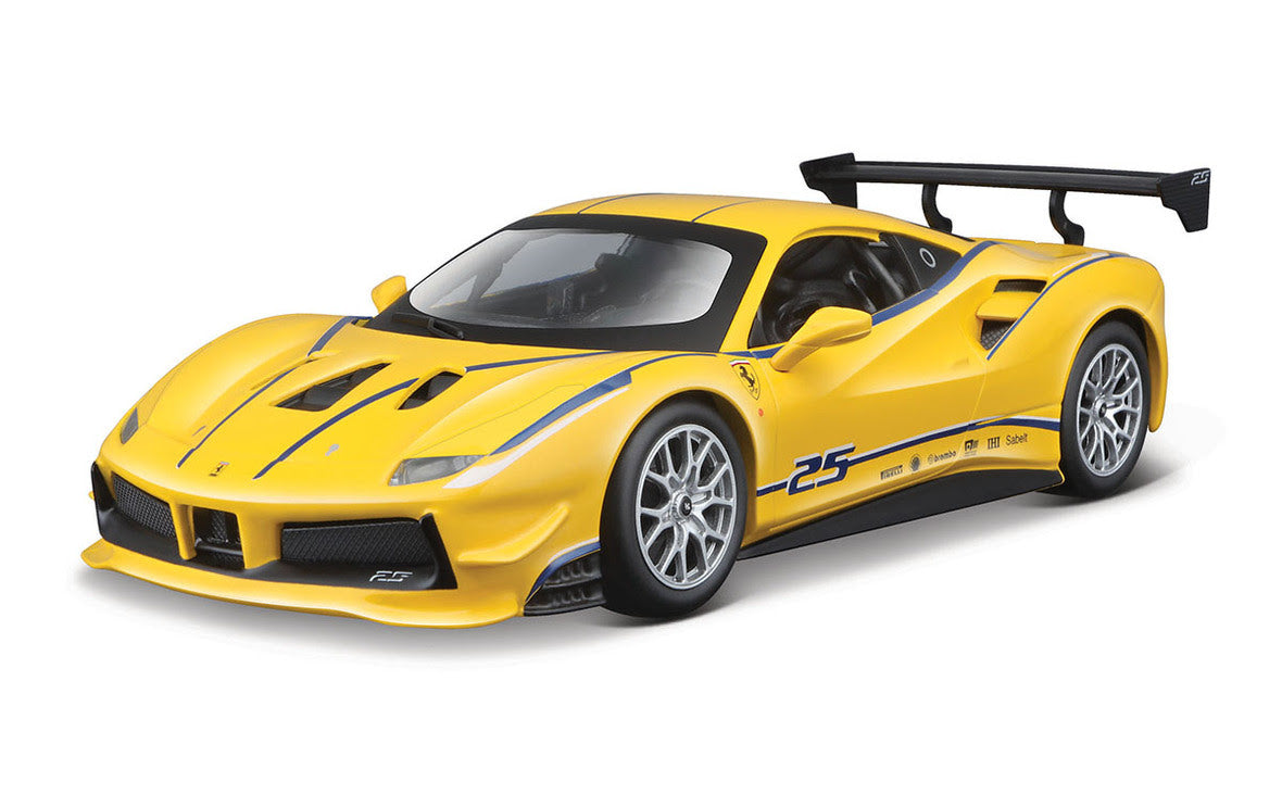 Ferrari 488 Challenge #25 Yellow with Blue Stripes "Ferrari Racing" 1/24 Diecast Model Car by Bburago - image 2