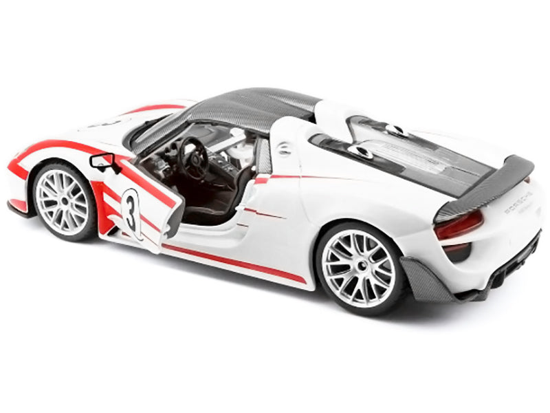 Porsche 918 Spyder Weissach #3 White 1/24 Diecast Model Car by Bburago - image 3