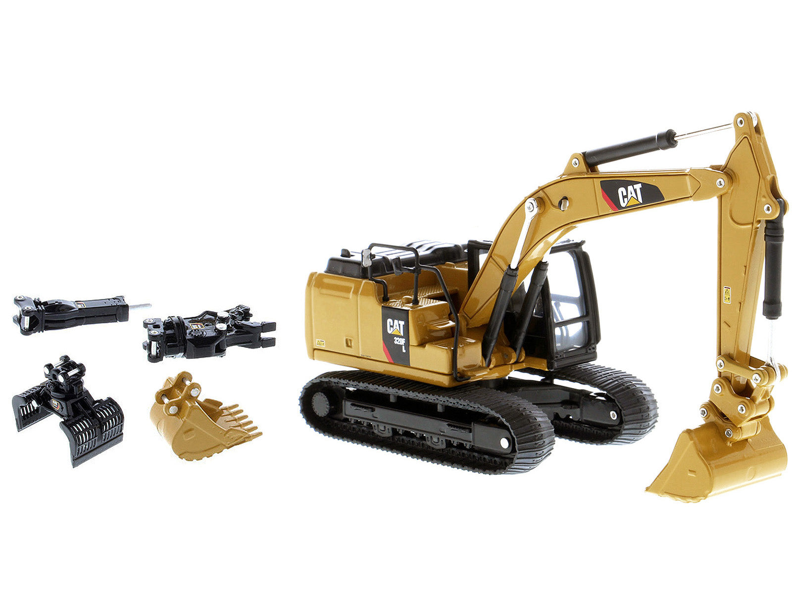CAT Caterpillar 320F L Hydraulic Tracked Excavator with 5 Work Tools "Play & Collect!" 1/64 Diecast Model by Diecast Masters