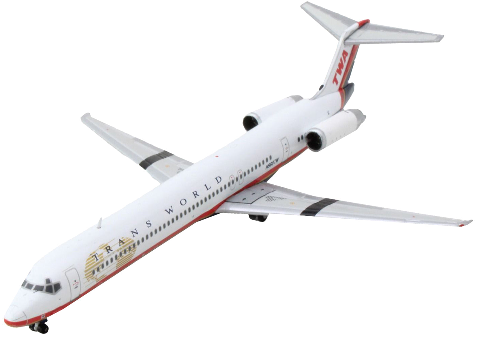McDonnell Douglas MD-82 Commercial Aircraft "Trans World Airlines" White with Red Stripes 1/400 Diecast Model Airplane by GeminiJets - image 3