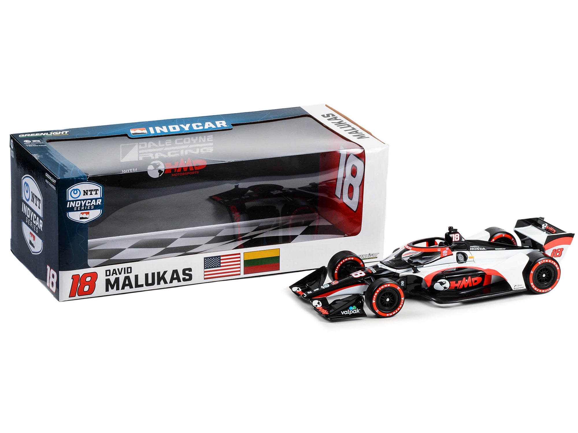 Dallara IndyCar #18 David Malukas "HMD Trucking" Dale Coyne Racing with HMD Motorsports (Road Course Configuration) "NTT IndyCar Series" (2023) 1/18 Diecast Model Car by Greenlight - image 2