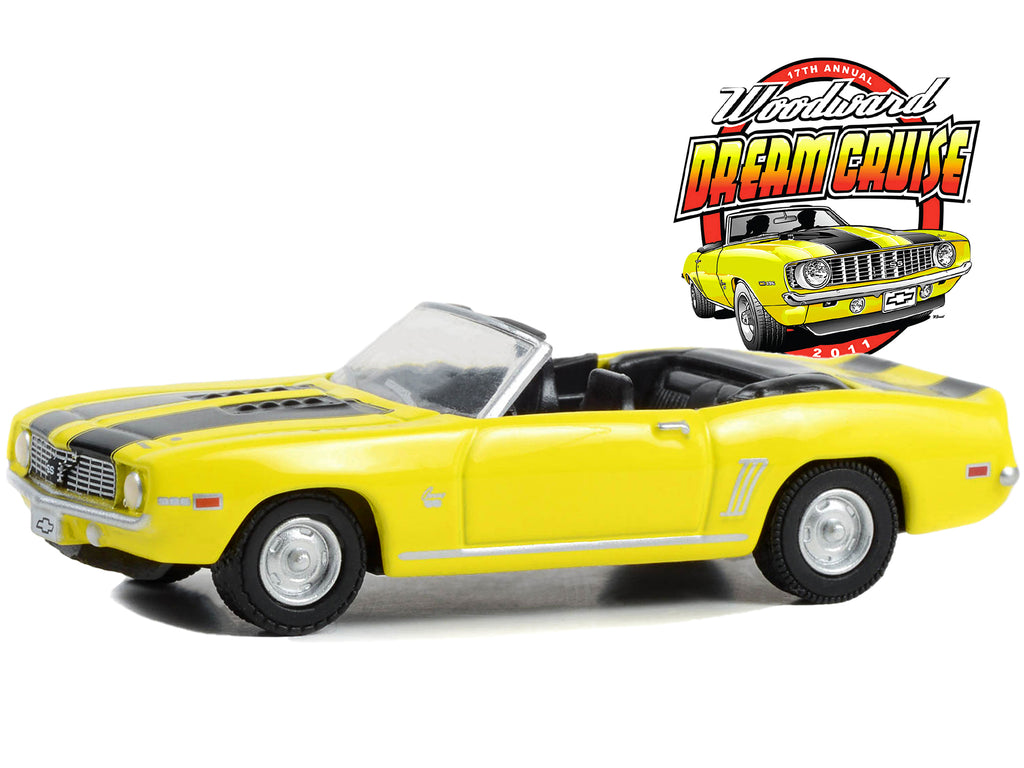 1969 Chevrolet Camaro SS Convertible Yellow with Black Stripes "17th Annual Woodward Dream Cruise Featured Heritage Vehicle" (2011) "Woodward Dream Cruise" Series 1 1/64 Diecast Model Car by Greenlight - image 2