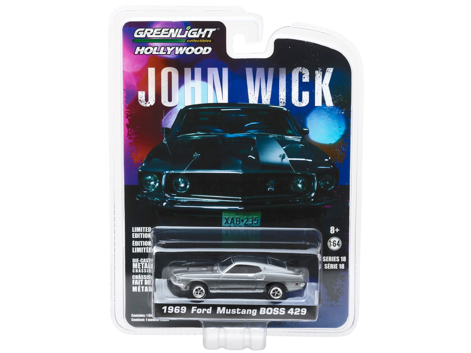 1969 Ford Mustang Boss 429 Gray Metallic with Black Stripes "John Wick" (2014) Movie "Hollywood Series" Release 18 1/64 Diecast Model Car by Greenlight - image 3