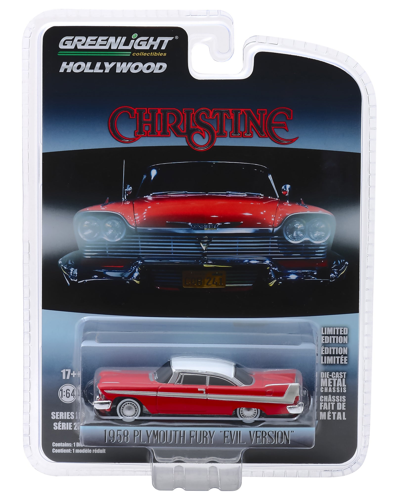 1958 Plymouth Fury Red with White Top "Evil Version" (Blacked Out Windows) "Christine" (1983) Movie "Hollywood Series" Release 24 1/64 Diecast Model Car by Greenlight - image 3