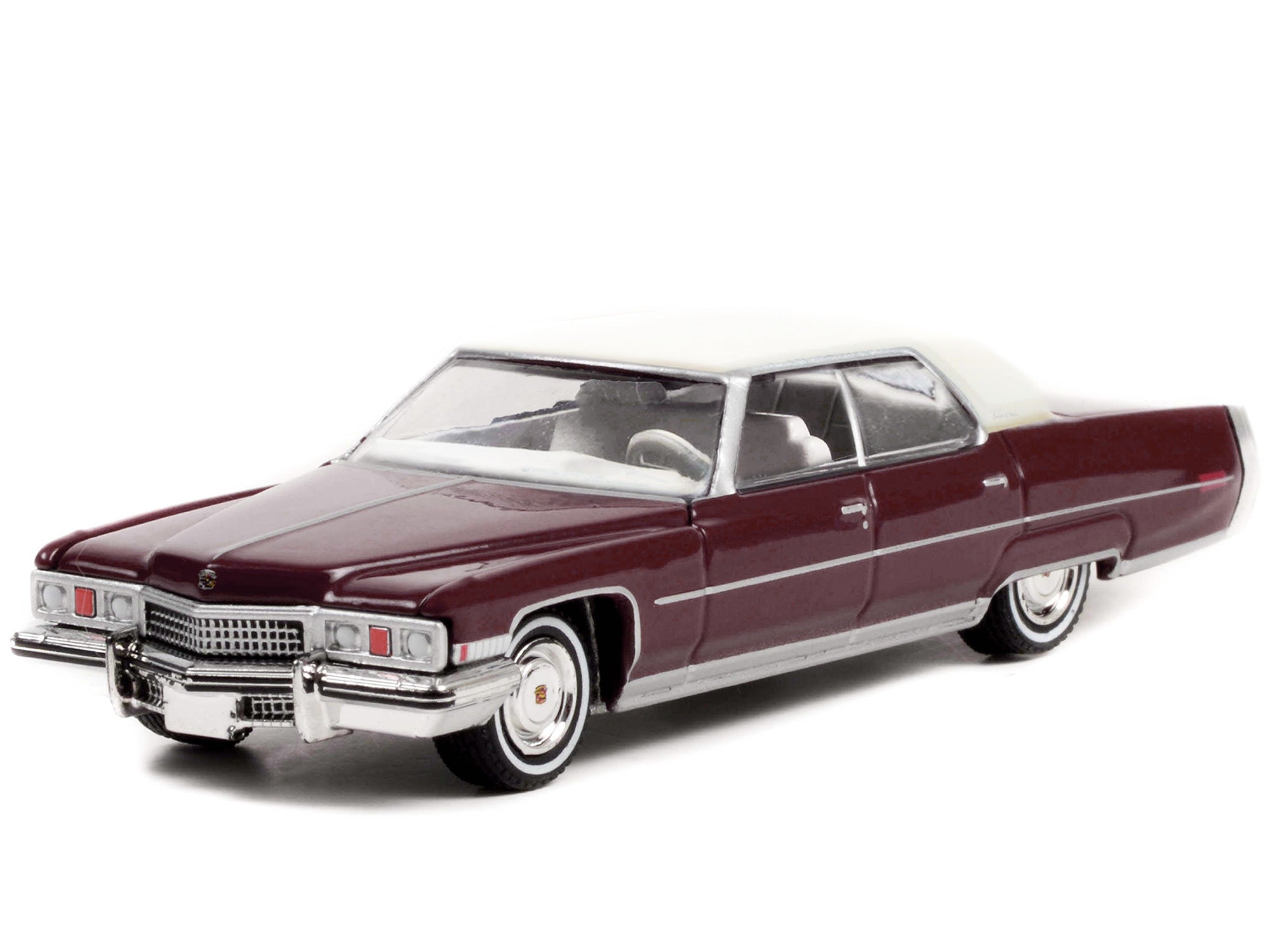 1973 Cadillac Sedan DeVille Burgundy with White Top "Rocky" (1976) Movie "Hollywood Series" Release 35 1/64 Diecast Model Car by Greenlight - image 2