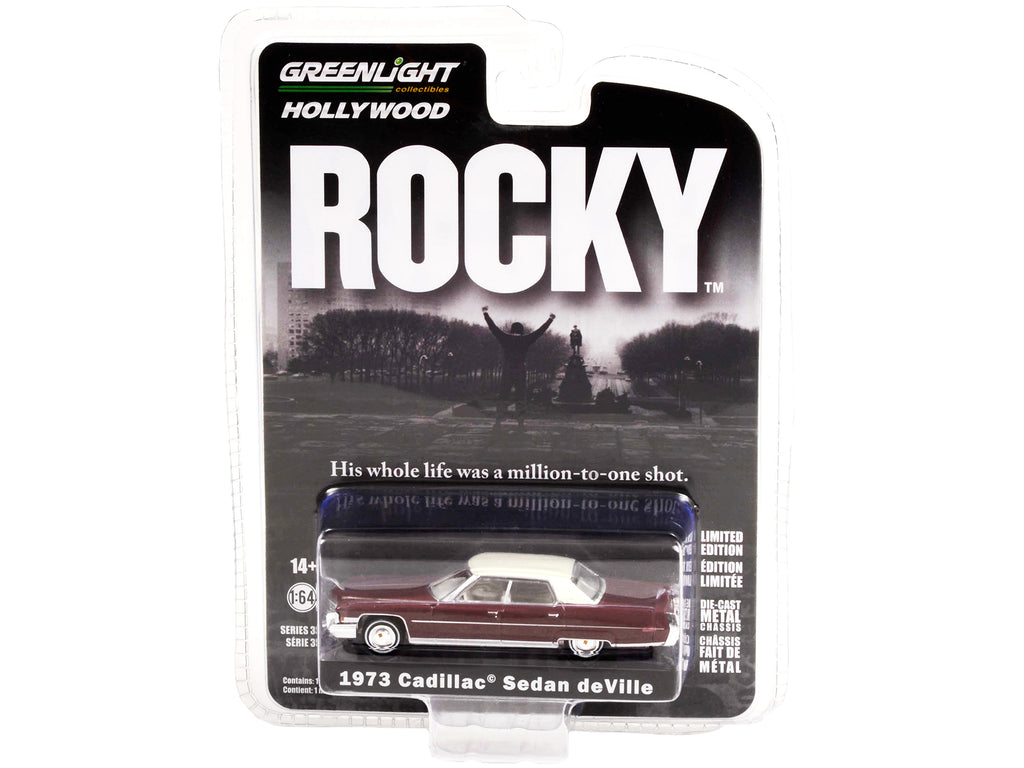 1973 Cadillac Sedan DeVille Burgundy with White Top "Rocky" (1976) Movie "Hollywood Series" Release 35 1/64 Diecast Model Car by Greenlight - image 3