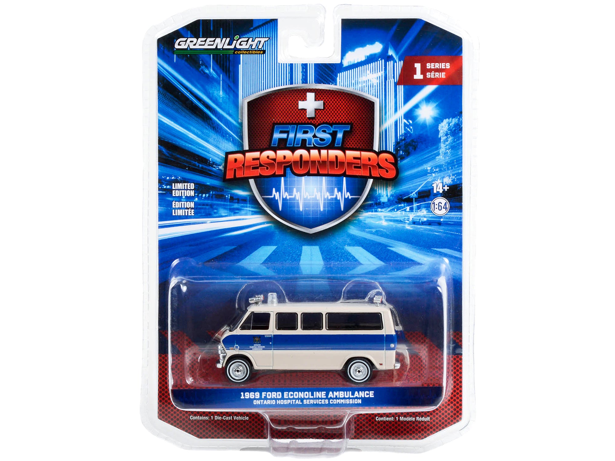 1969 Ford Econoline Ambulance Beige with Blue Stripes "Ontario Hospital Services Commission Ontario Canada" "First Responders" Series 1 1/64 Diecast Model Car by Greenlight - image 3