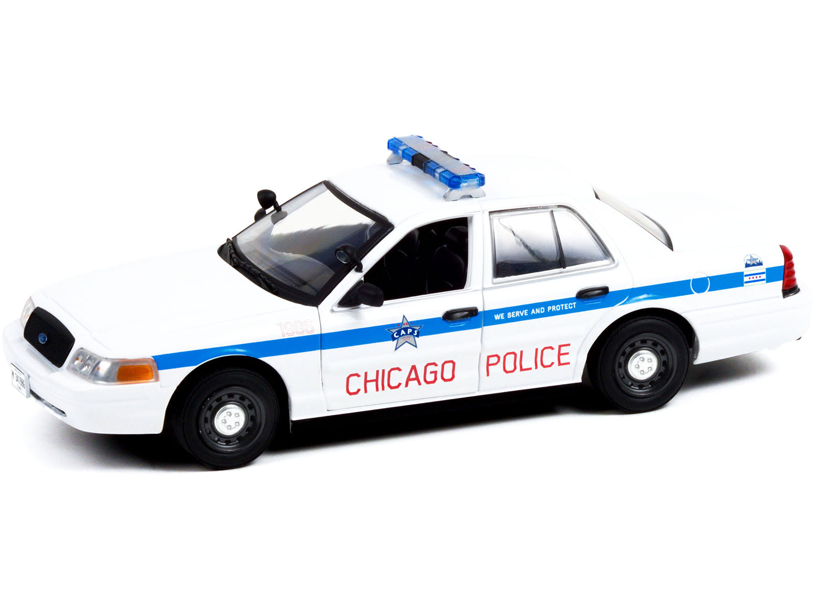 2008 Ford Crown Victoria Police Interceptor "CAPS" White with Blue Stripes "Chicago Police Department" "Hot Pursuit" Series 1/24 Diecast Model Car by Greenlight - image 2