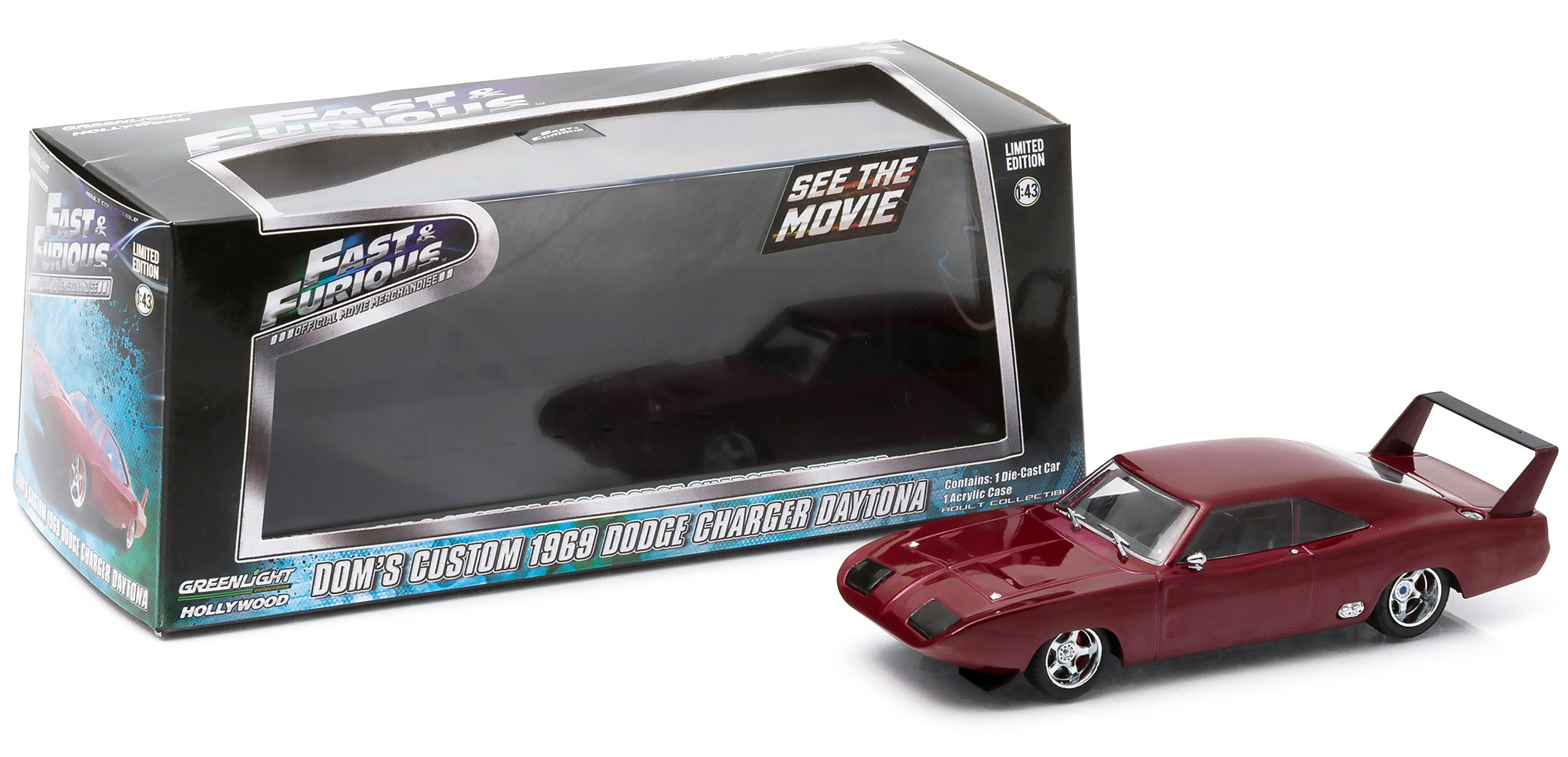 Dom's 1969 Dodge Charger Daytona Maroon "Fast and Furious 6" Movie (2013) 1/43 Diecast Model Car by Greenlight - image 4
